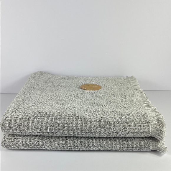 Eco Melange Bath Towels Rayon Bamboo Gray White with Fringe Cotton Set of 2 NEW - Picture 1 of 8